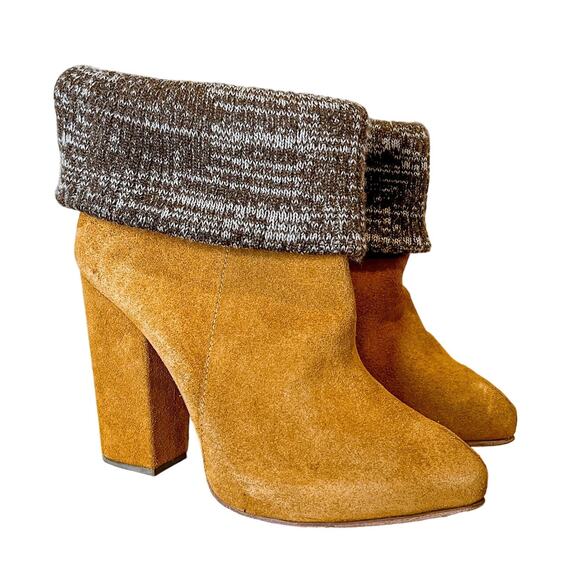 NEW Rachel Comey Colton Tan Brown Suede Leather Bootie with Knit Foldover US 8.5 - Picture 1 of 10